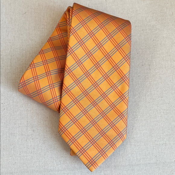 Hermes Orange and Gray Plaid Tie - Picture 2 of 5